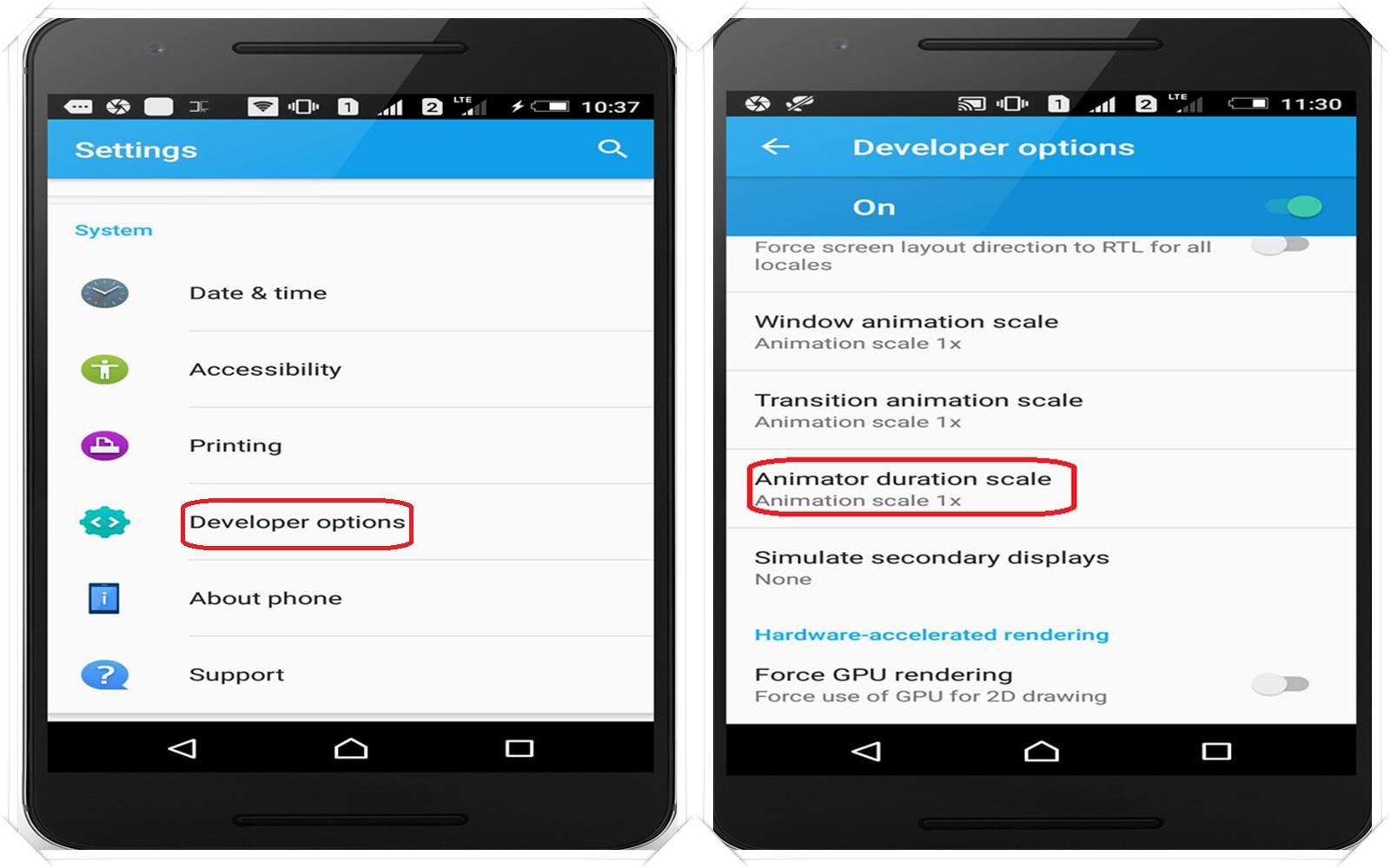 secret features of android operating system Animation scale