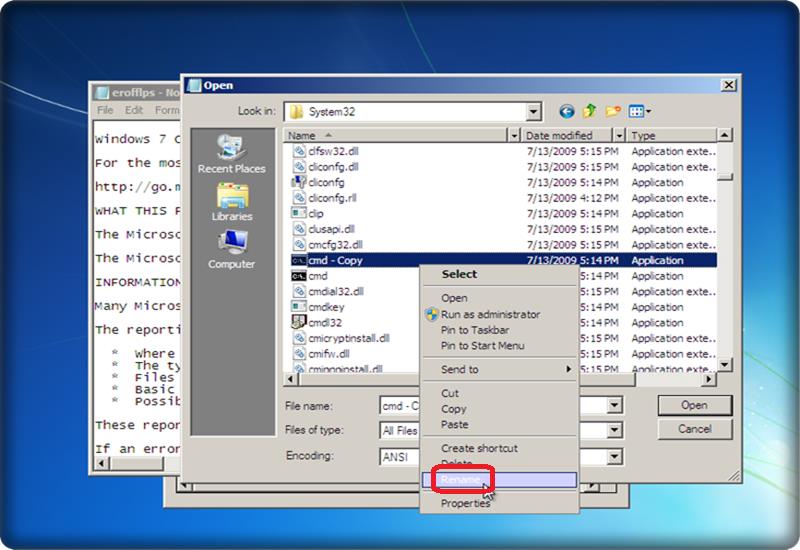How To Reset Windows 7 Password Without Password Reset Disk renaming cmd file