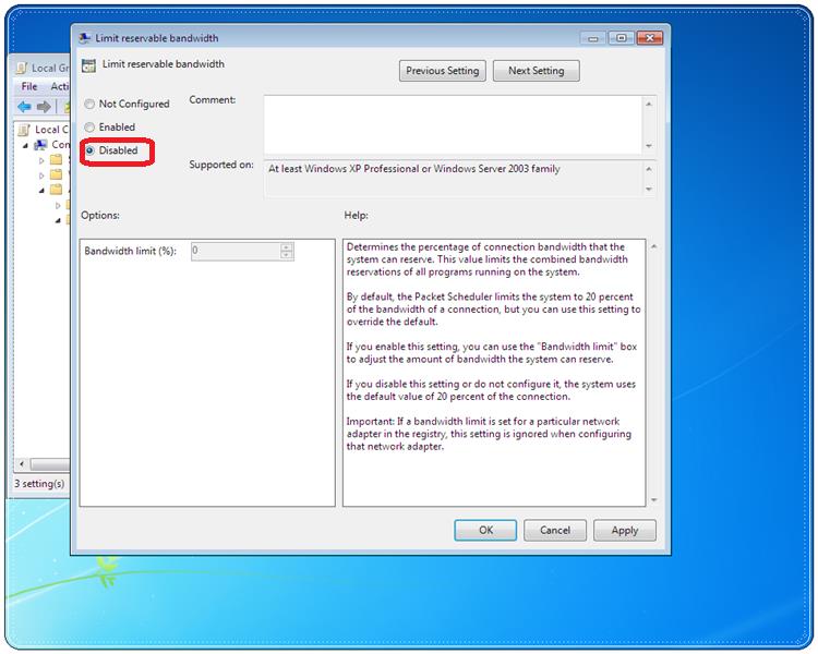 disabling reserve bandwidth how to increase net speed on windows