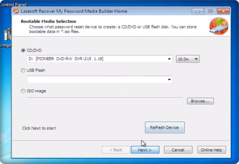 reset windows 10 password with lazesoft laze bootable medium selection