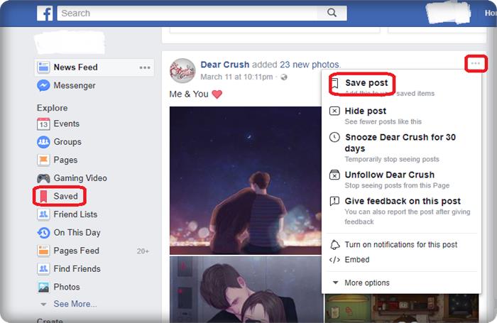 Latest Facebook Tricks And Features save a Facebook post
