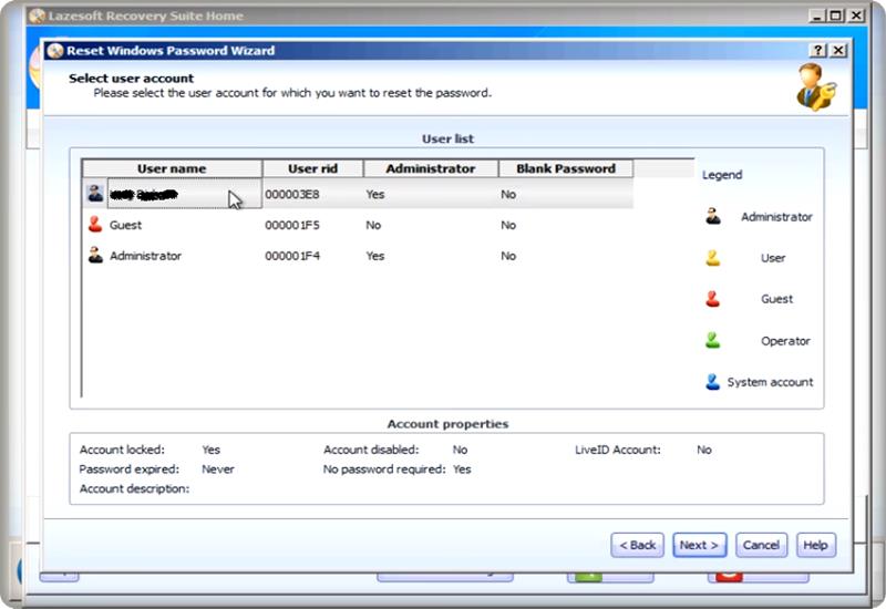 reset windows 10 password with lazesoft select account