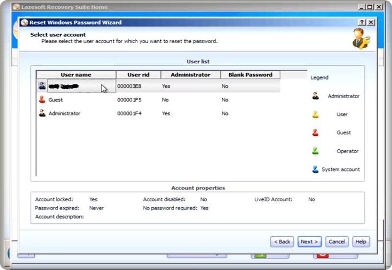 reset windows 10 password with lazesoft select account