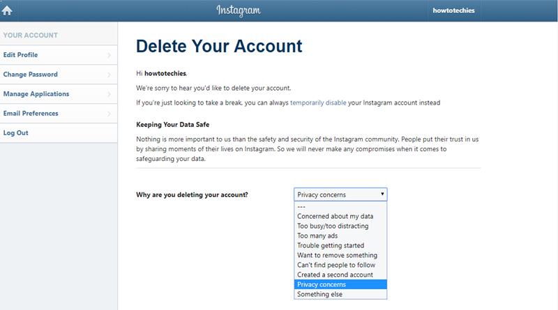 permanently delete Instagram account