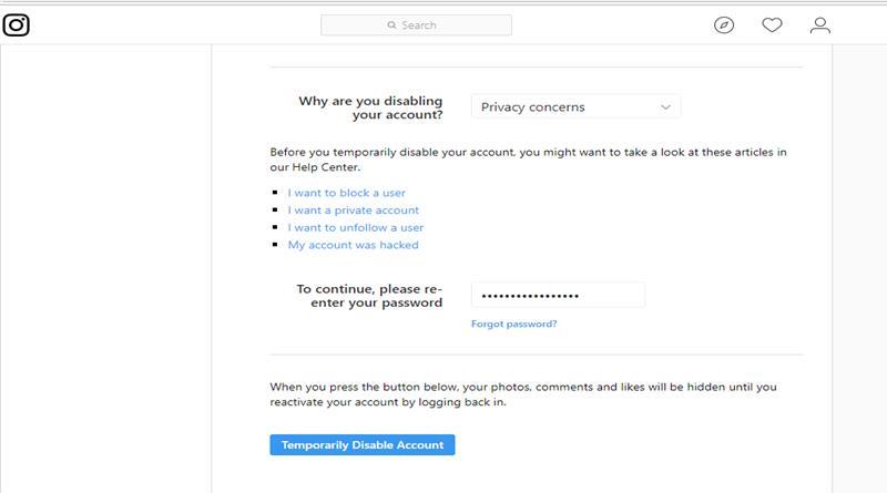How to disable Instagram account