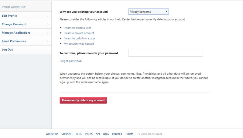 permanently delete Instagram account