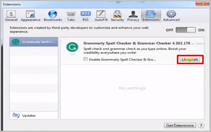 uninstall Grammarly from Safari