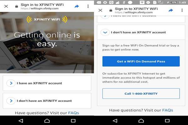 Select Don't have Account for Xfinity WiFi free trial hack